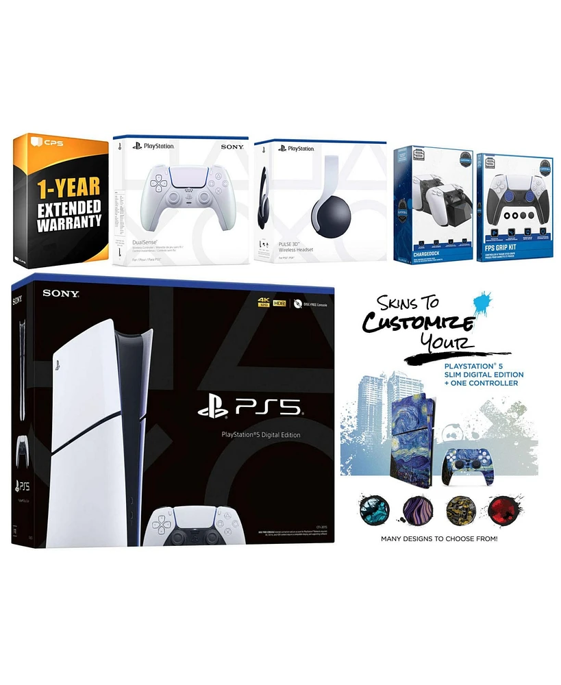 Sony Playstation 5 Slim Digital with Pulse Headset, Extra Volcanic Red Controller, Fps Grip Kit
