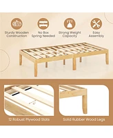 Twin Size Wooden Platform Bed Frame 14" with Rubber Wood Legs Under-bed Storage