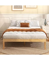 Full Size Wooden Platform Bed Frame 14" with Rubber Wood Legs Under-bed Storage