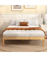 Queen Size Wooden Platform Bed Frame 14" with Rubber Wood Legs Under-bed Storage