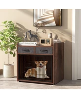 Indoor Dog Crate Furniture with 2 Fabric Drawers and End Table – Multi-Functional Pet Cage for Home Use