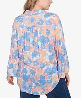Ruby Rd. Plus Floral Button Tie Front Top