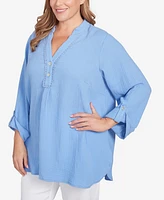 Ruby Rd. Plus Sleeve Henley Top