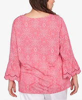Ruby Rd. Plus Print Solid Burnout Top