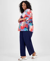 Jones New York Plus Printed Tie-Sleeve Top