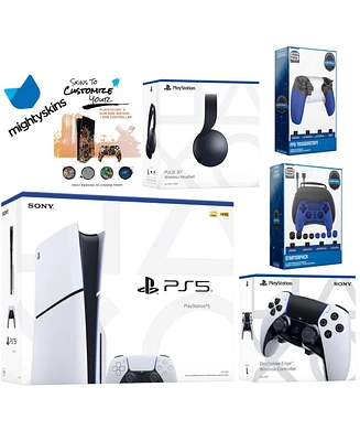 Sony Playstation 5 Slim Disc Bundle with Black Pulse Headset, Extra Edge Controller, Pro Gamer Kit, Trigger Kit and MightySkins Decal Voucher