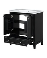 30" Black Bathroom Vanity Combo: Sink, Cabinet, Doors, Drawer