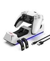 Sony PlayStation 5 Slim Digital PS5 with Extra Starlight Blue Controller, Dual Charging Dock and MightySkins Voucher Bundle