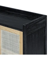 Rustic Sideboard with Rattan Doors & Adjustable Shelves