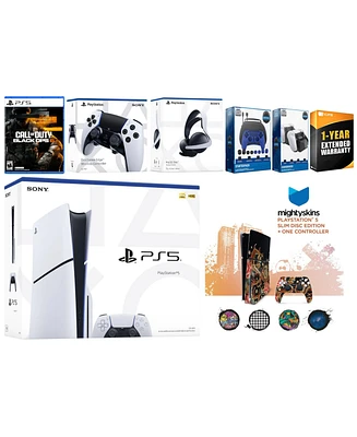 Sony Playstation 5 Slim Disc PS5 with Call of Duty: Black Ops 6, Edge Controller, Pulse Elite Headset, Gamer Starter Pack, Charge Dock and MightySkins