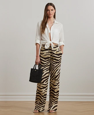 Lauren Ralph Women's Zebra-Print Linen Wide-Leg Pants