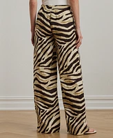 Lauren Ralph Women's Zebra-Print Linen Wide-Leg Pants
