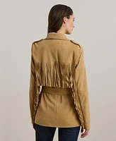Lauren Ralph Women's Fringe-Trim Belted Goat-Suede Jacket