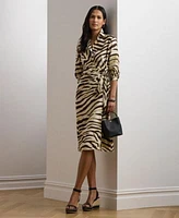 Lauren Ralph Lauren Womens Zebra Print Tie Front Crepe Shirtdress 0p 22w