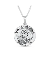 Bling Jewelry Large Size Patron Of Safe Travel "Protect Us" Religious Medal Medallion Round Saint Christopher Pendant Necklace Sterling Silver