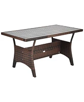3PCS Rattan Dining Set Patio Furniture 6 Seats Sofa Cushioned