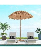Gymax 6.5 Ft Thatched Tiki Umbrella w/ Foldable Stand Hawaiian Style Beach Umbrella