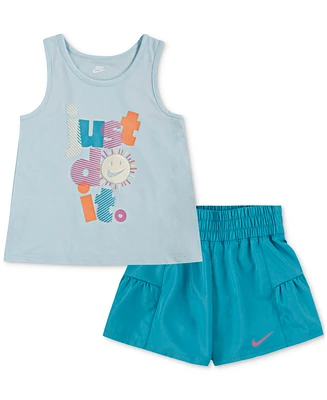 Nike Little Girls Sunny Swoosh Tank Top & Shorts, 2 Piece Set