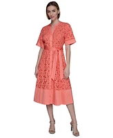 Karl Lagerfeld Paris Women's Eyelet Cotton A-Line Shirtdress