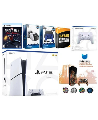 Sony Playstation 5 Slim Disc with Spider-Man: Miles Morales, Extra Sterling Silver Controller, Gamer Kit, Charge Dock and MightySkins Decal Voucher +