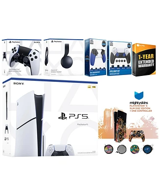 Sony Playstation 5 Slim Disc with Black Pulse Headset, Extra Edge Controller, Trigger Stop Kit, Fps Grip Kit and MightySkins Decal Voucher + 1 Year Cp