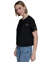 Karl Lagerfeld Paris Women's Lace-Trim Knit Top