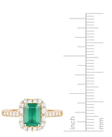 Emerald (1 ct. t.w.) & Diamond (3/8 Round Baguette Halo Ring 14k Gold (Also Ruby Sapphire)
