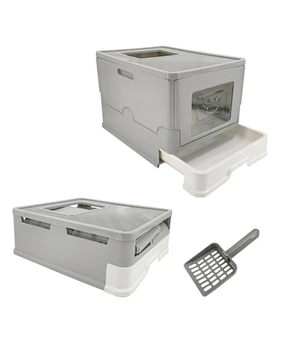 Bingopaw Front Entry Cat Litter Box with Scoop & Odor Control Tray