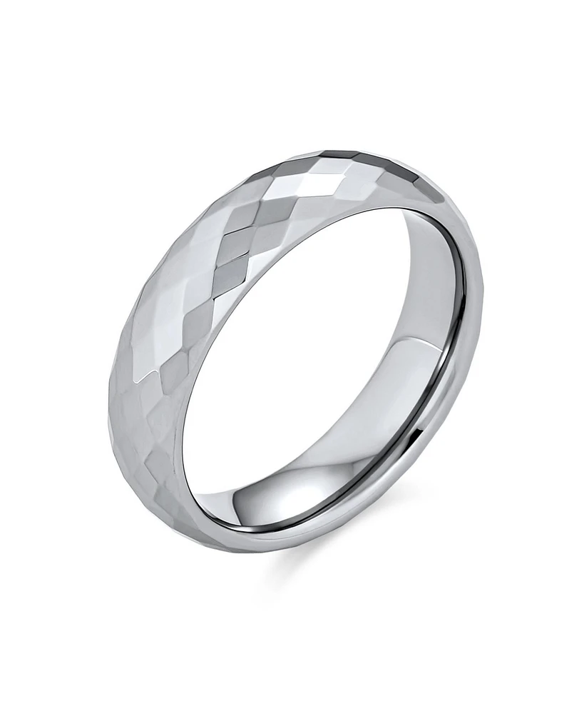 Bling Jewelry Multi Faceted Prism Cut Titanium Band Rings Silver Tone Comfort Fit 5MM