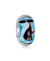 Bling Jewelry Set of 2 Nautical Ocean Whale Charm Bead Glass Oxidized Sterling Silver