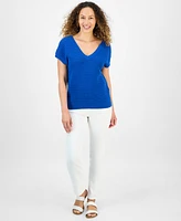 Style & Co Petite Cotton Double V-Neck Sweater, Exclusively at Macy's