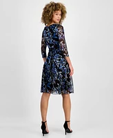 Connected Petite Printed Chiffon Tie-Front Midi Dress