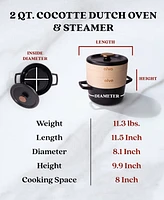 Alva Nori 2.5 Qt. Enameled Cast Iron Cocotte Dutch Oven Steamer Pot with Lid, Steamer Inserts, Non-Toxic Pfas, Pfoa & Ptfe Free, Heavy-Duty Oven Safe