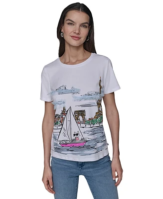 Karl Lagerfeld Paris Women's Sailing Choupette Graphic T-Shirt