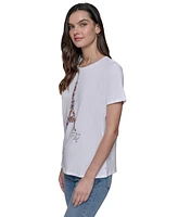 Karl Lagerfeld Paris Women's Sequined Eiffel Tower Graphic T-Shirt
