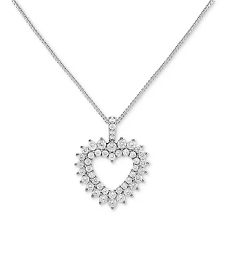 Giani Bernini Cubic Zirconia Cluster Heart Pendant Necklace in Sterling Silver, 18" + 2" extender, Exclusively at Macy's