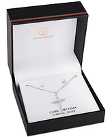 Giani Bernini Cubic Zirconia Cross Pendant Necklace & Stud Earrings Set in Sterling Silver, Exclusively at Macy's