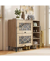 Farmhouse Style Shoe Cabinet – Flip-Up See-Through Doors with Adjustable Shelves for Versatile Storage
