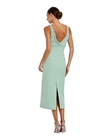 Mac Duggal Women's Crepe Fitted Midi Dress With Bow And Beaded Trim