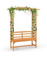 Patio Garden Arbor with Pergola and 2-Seat Bench for Garden Backyard Decoration