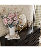 Nightstand with three cabinet doors, Side table embossed pattern, wood end table, Bedside for bedrooms, living rooms, offices