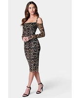 Bebe Women's Mesh Dress With Faux Gloves