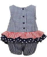 Bonnie Baby Girls Americana Seersucker Check Bubble Romper