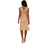 Adrianna Papell Women's Beaded-Mesh Fringe-Edge Dress