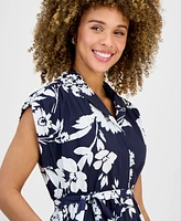 Sandra Darren Petite Cap-Sleeve Belted Shirtdress
