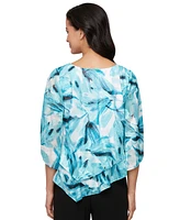 Alex Evenings Petite 3/4-Sleeve V-Hem Burnout Blouse