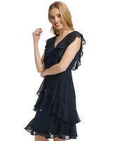 Tommy Hilfiger Women's Ruffled Clip-Dot Chiffon Dress