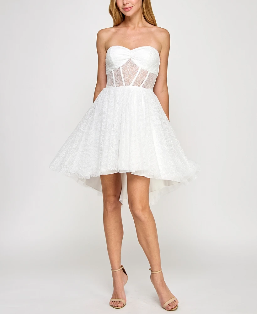 pear culture Juniors' Strapless Lace High-Low Dress