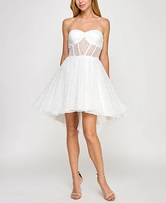 pear culture Juniors' Strapless Lace High-Low Dress