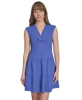 Tommy Hilfiger Petite Jacquard Twist-Front Tiered Dress